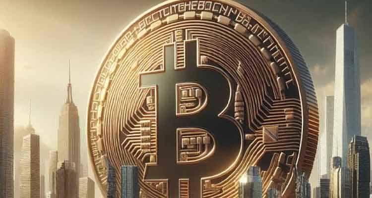 Bitcoin rise above cityscape